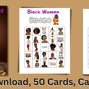 Schwarze Frauen Bingo Karten, Schwarze Mädchen Spiele, Schwarze Frauen Spiele Nacht, druckbare Bingo Karten