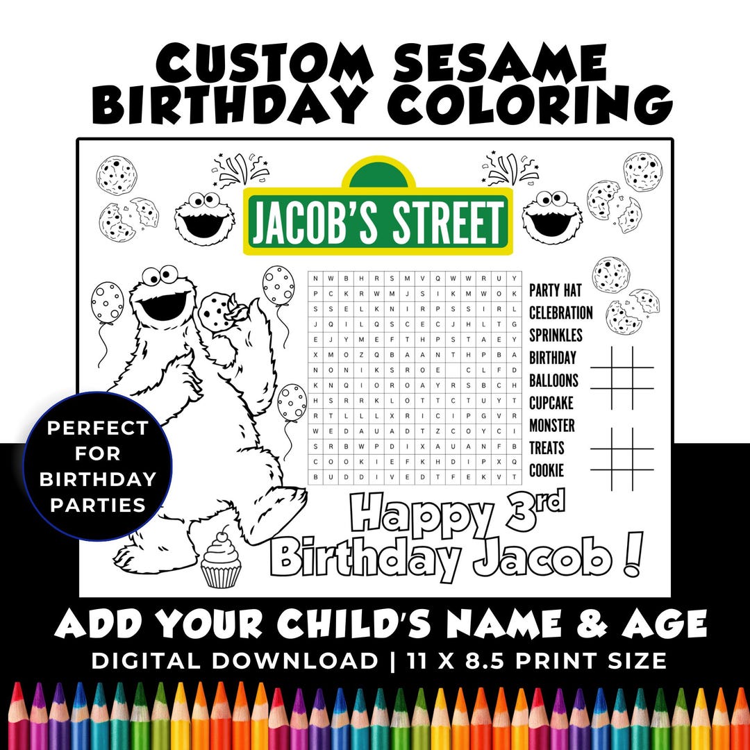 Custom Cookie Monster Birthday Coloring | Sesame Birthday Party ...