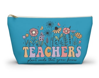 Trousse de maquillage de graines de plantes pour enseignants | Cadeaux de la fête des mères pour les enseignants Cadeau d'anniversaire | Trousse de maquillage personnalisée pour les enseignants| Trousse de maquillage bleue