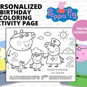 Personalized Peppa Pig Birthday Coloring Page: Custom Party Favor (PDF Printable)