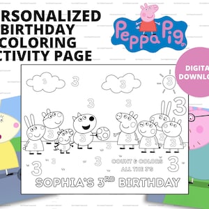 Gepersonaliseerde Peppa Pig-verjaardagskleurplaat: aangepaste feestbedankje (afdrukbaar pdf-bestand
