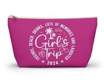 2024 Girls Trip Make-up-Tasche| Individuelle Reisetasche für Mädchen| Individueller Urlaub | Rosa Reisetasche | Anpassbarer Mädchenurlaub, personalisierte Mädchenreise