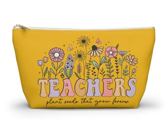 Lehrer Pflanzensamen Make-up Tasche | Muttertagsgeschenk für Lehrer Geburtstagsgeschenk| Benutzerdefinierte Make-up-Tasche für Lehrer | Gelbe Kosmetiktasche