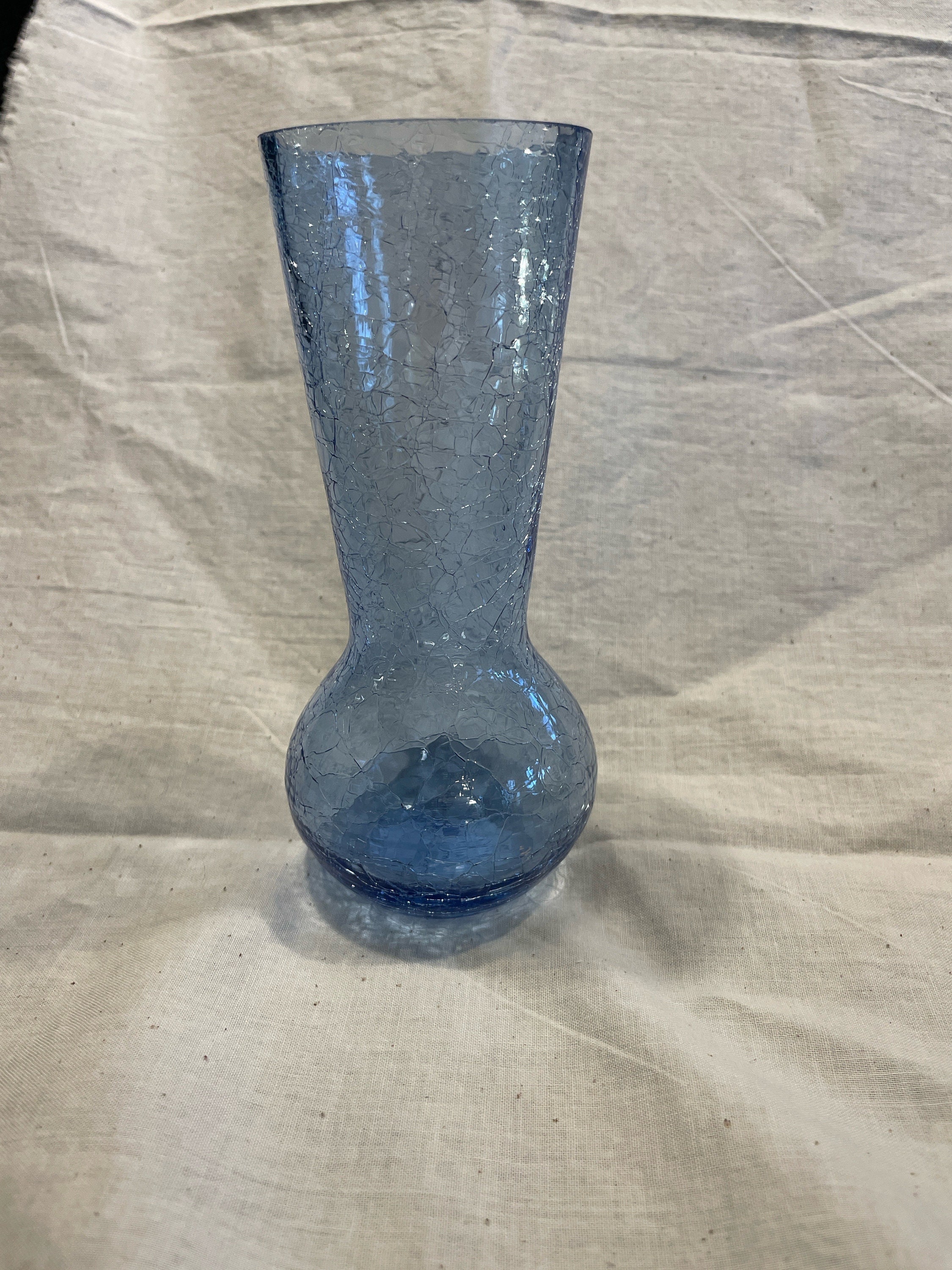 Vintage Blue Crackle Glass Vase Etsy