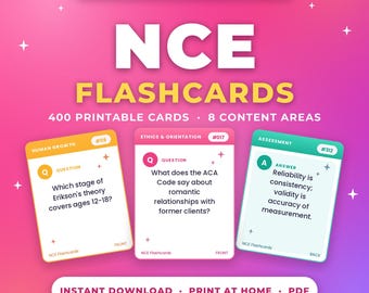 NCE Flashcards 400 Printable Cards by Topic | NCE Exam Prep Study Guide 2026 - 2027