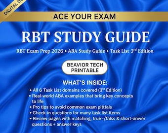 RBT Study Guide 2026 Exam Prep | Digital & Printable 3rd Edition Task List Roadmap for Registered Behavior Technicians