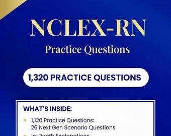 NCLEX-RN  Questions Bank | 1,215 Practice Questions + 26 NGN Scenarios with Detailed Rationales | Printable Digital 2025-2026 Latest Update