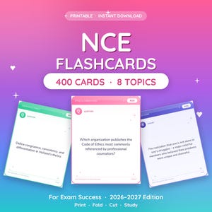 NCEフラッシュカード 400枚の印刷可能なカード（トピック別）｜NCE試験対策学習ガイド 2026年～2027年