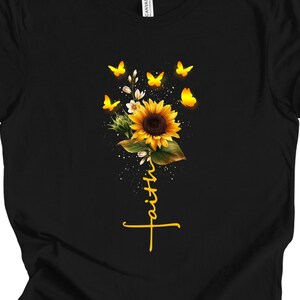 Sunflower Faith T-Shirt, Christian Shirt, Vertical Cross Shirt, Womens Sunflower Tshirt, Religious Shirt, Church Shirt