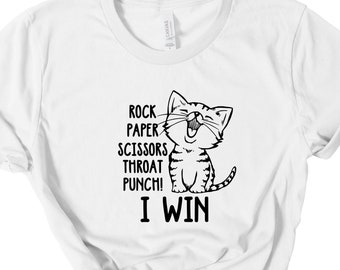 Rock Paper Schaar Kat T-Shirt, Kat Lover Tee, Dierlijke T-Shirt, Grappige Kat T-Shirt, Kat Lover Gift T-Shirt, Kat Moeder Shirt, Cadeau voor Kat Eigenaar