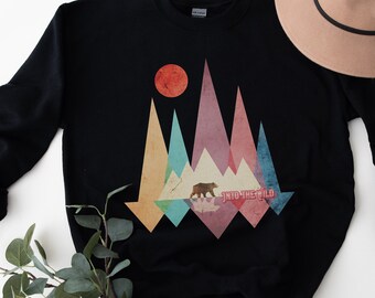 Into the Wild Bear Crewneck Sweatshirt, Mountain Sweater, Colorful Graphic Sweater, Mountain Lover Sweatshirt, Bear Lover Gift, Nature Lover
