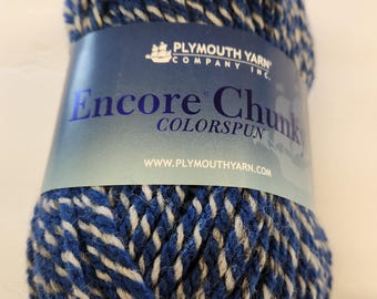 Acrylic Wool Plymouth Encore Chunky Yarn: Variegated Blue  White, Bulky Weight