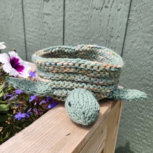 Turtle Basket, Hand Knit Acrylic Yarn Sea Decor
