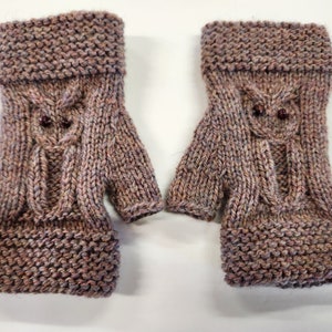 Owl Wool Fingerless Mitts Hand Knit Wrist Warmers image 5