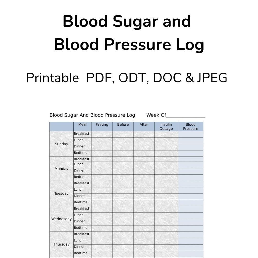 Blood Sugar Log Blood Pressure Log Printable Etsy