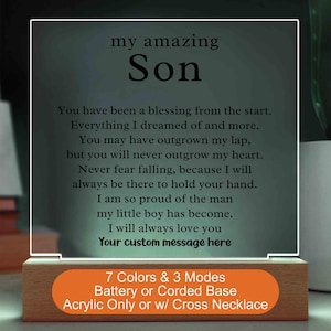 Personalized Gift for Son Custom Acrylic Plaque with LED Light Unique Son Gift LED Night Light To my Son Square Night Lamp Birthday Gift Son