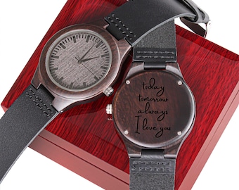 Houten horloge cadeau voor hem Gegraveerd houten horloge voor vriend echtgenoot Cadeau voor mannen Uniek verjaardagscadeau kerstcadeau jubileum herenhorloge