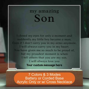 Personalized Acrylic Plaque with LED Light Custom Gift for Son Unique Graduation Gift Son Gift LED Night Light To my Son Square Night Lamp
