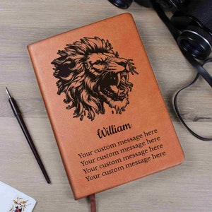 Diário de couro personalizado com nome, presente para ele, diário de capa dura de leão, caderno personalizado, diário, caderno de monograma, nome, namorado, presentes
