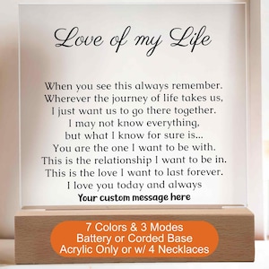 Gift for Her Custom Acrylic Plaque with LED Light Gift for Wife Personalized Girlfriend Gift =Square Night Lamp Birthday Gift for Soulmate
