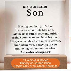 Acrylic Plaque with LED Light Personalized Gift for Son LED Night Light To my Son Square Night Lamp Custom Birthday Gift Son Graduation Gift