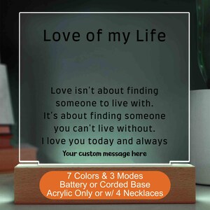 Personalized Girlfriend Gift Acrylic Plaque with LED Light Custom Gift for Her LED Night Light Gift for Wife LED Night Lamp Anniversary Gift