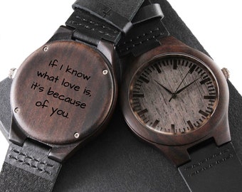 Gegraveerd houten horloge voor vriend echtgenoot Cadeau voor mannen Houten horloge Cadeau voor hem Uniek verjaardagscadeau Kerstcadeau Jubileum herenhorloge
