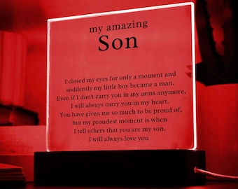 Personalized Acrylic Plaque with LED Light Custom Gift for Son Unique Graduation Gift Son Gift LED Night Light To my Son Square Night Lamp