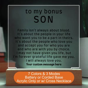 Personalized Acrylic Plaque with LED Light Custom Gift for Bonus Son LED Night Light Son Gift Square Night Lamp Birthday Gift for Bonus Son