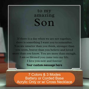 Personalized Son Gift Custom Acrylic Plaque with LED Light Unique Gift for Son LED Night Light To my Son Night Lamp Birthday Gift for Son