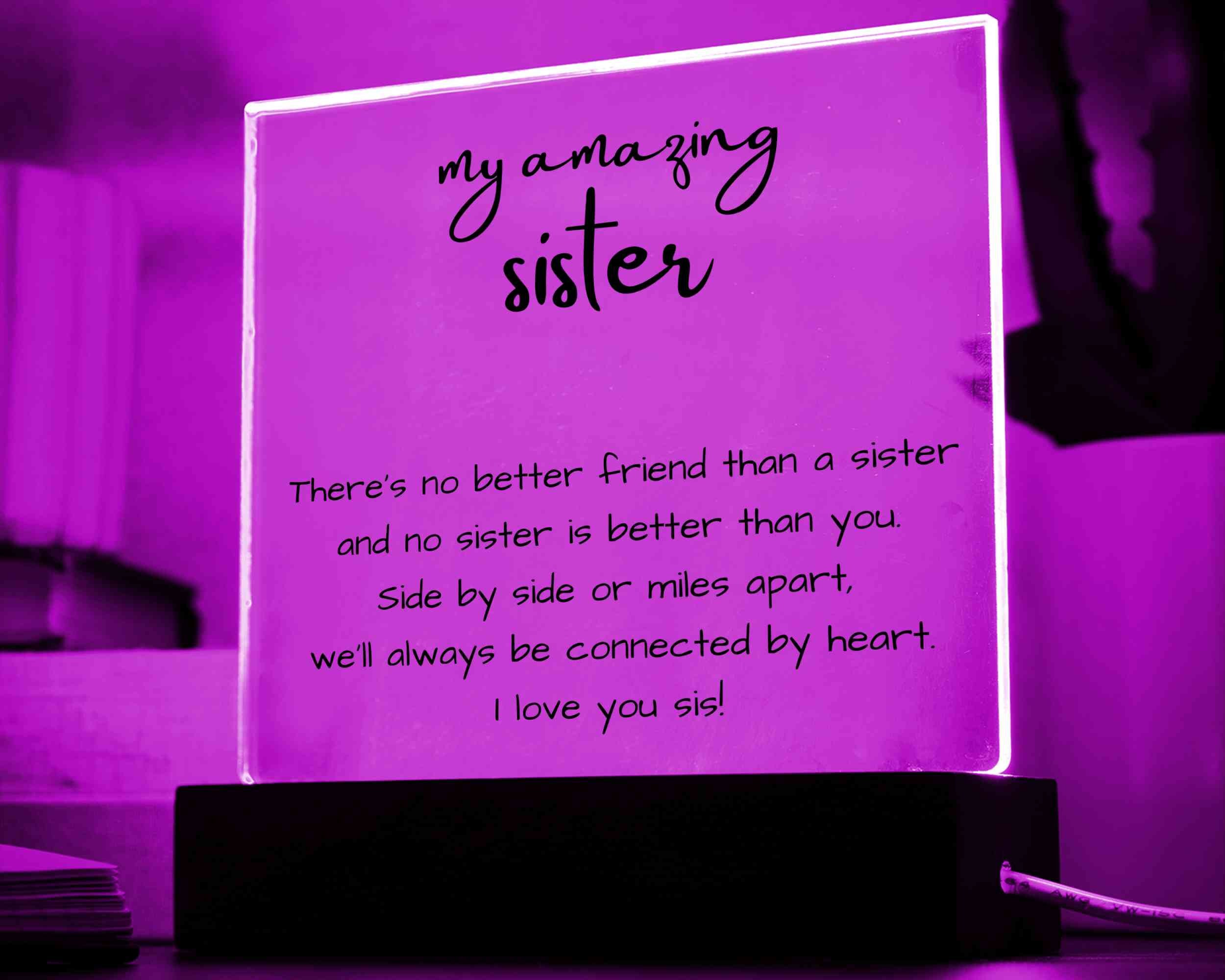 Personalized Acrylic Plaque With LED Light Sister Custom Gift Unique Gifts for Sister Square LED ...