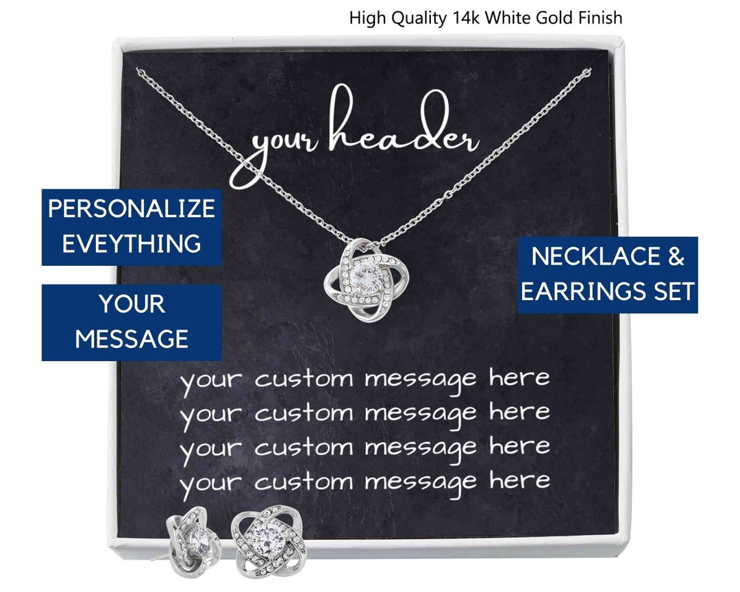 Custom Love Knot Necklace and CZ Diamond Stud Earrings Set Etsy