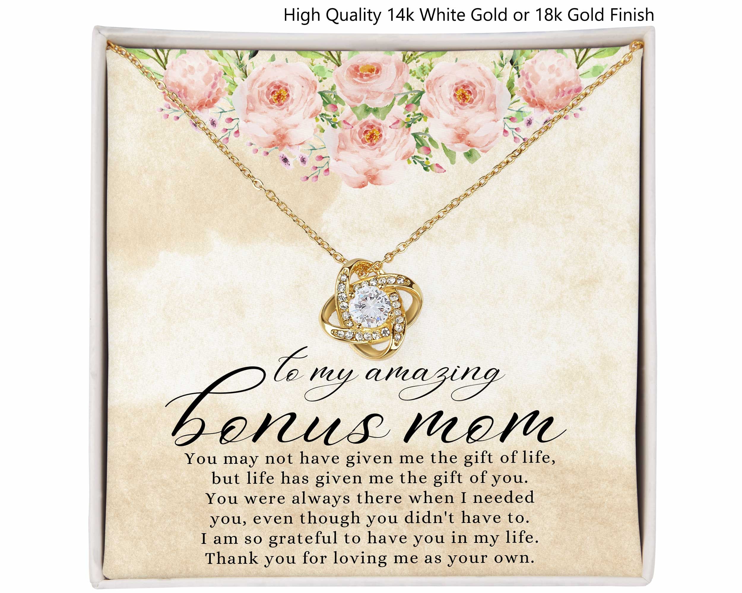Bonus Mom Gifts from Son- I Love My Family Gifts 14K White Gold Finish / Luxury Box