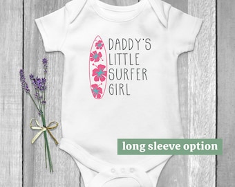 Daddy's Little Surfer Girl Baby Bodysuit, Surfboard Baby Clothes, Surfing Baby Clothes, Cute Baby Outfit, Beach, Ocean, Baby Announcement