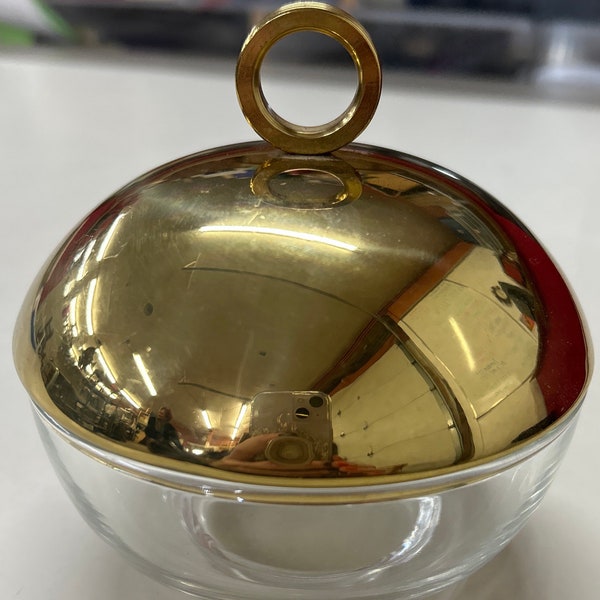Mid Century Brass and Glass Candy Dish