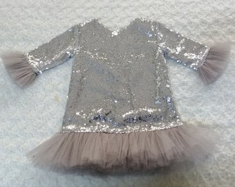 Sequined Girls Birthday Gray Dress  Princess Tutu Dress Baby Girls