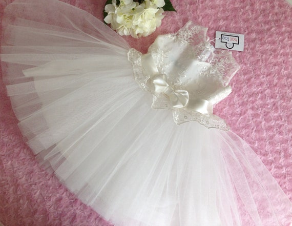 White Lace Tutu Dress, Girls Princess Wedding Gown