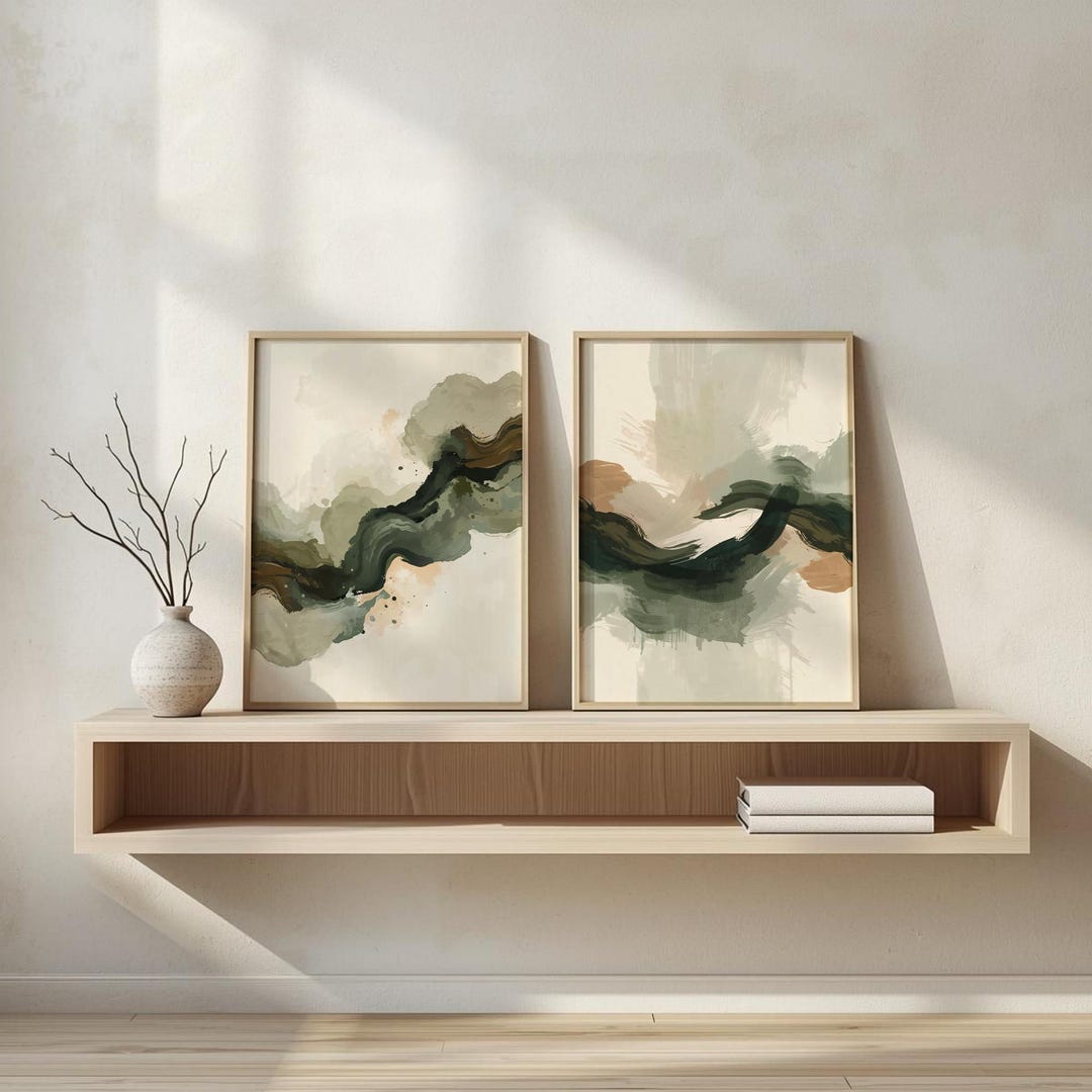 Sage Green Wall Art Set of 2 , Wabi Sabi Japandi Decor , Neutral ...