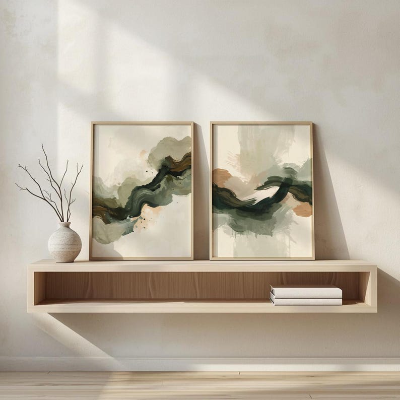 Sage Green Wall Art Set of 2 , Wabi Sabi Japandi Decor , Neutral ...
