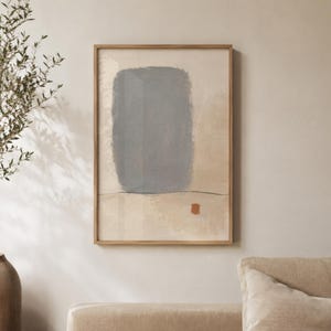 Blue Gray Abstract Wall Art Printable, Wabi Sabi Neutral Decor, Minimalist Japandi Digital Download, Modern Beige Print