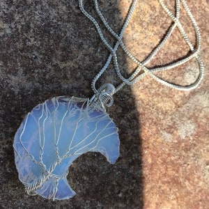 Opalite Moon Pendant, Moon necklace, Wire Wrapped Pendant, Crystal pendant, Opalite Necklace, Inner Peace, Emotional Healing, Witchy, Boho