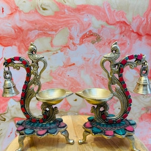 Brass Diya with Parrot & Bell: Auspicious Home Decor Oil Lamp