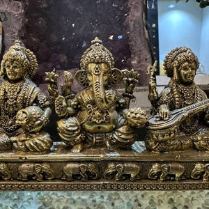 3.5&quot; Brass Ganesh Idol, Laxmi Idol, Saraswati Idol, Hindu God Statues,Puja Decor Diwali Gift, Vastu Spiritual Statue, Indian Deity Figurines
