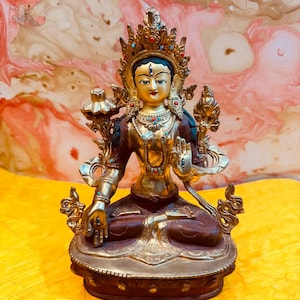 Nepalese Art: Ma-Arya White Tara Statue for Altar - Handcrafted with Gold Detailing | Nepalese Art | Handmade Sculpture of Female Buddha