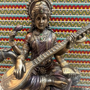 Saraswati Statue, 8 Inches  Hindu Goddess of Knowledge, Saraswati on Swan, Hindu goddess of Arts Knowledge ,Music, Art ,Wisdom & Education.
