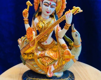 文化大理石サラスワティ像、ヒンドゥー教の知識の女神（21 CM） - Etsy