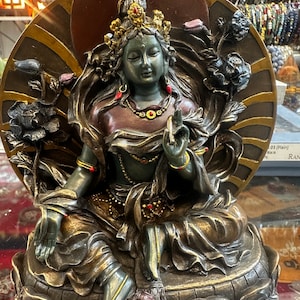 Tara Statue, 15 CM Tibetan Goddess, Buddha Statue, Green Tara Statue, Buddha Statue, Tibetan Goddess, Buddhism Sitting Tara Sculpture