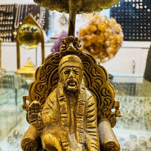 Brass Sai Baba Statue: 9 Inch Shirdi Idol, Hindu Temple Decor
