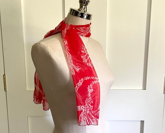 Vintage long silk scarf with rope and tassel patt… - image 3