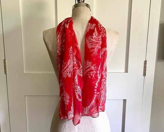 Vintage long silk scarf with rope and tassel patt… - image 7